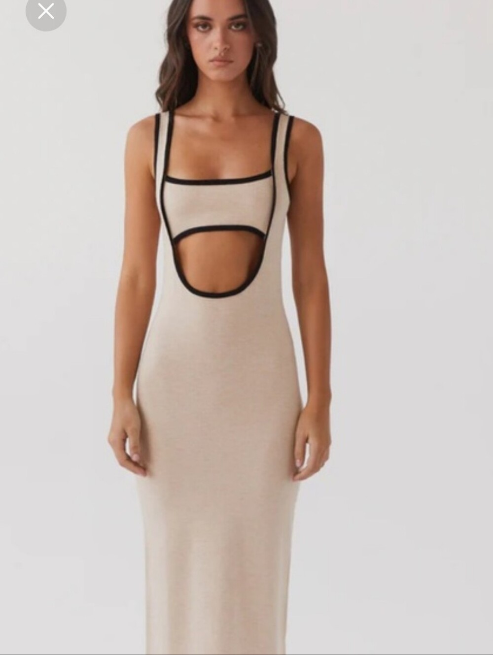 Peppermayo Lost In Paris Knit Maxi Dress S/M Beige Open Back Bodycon Cutout
